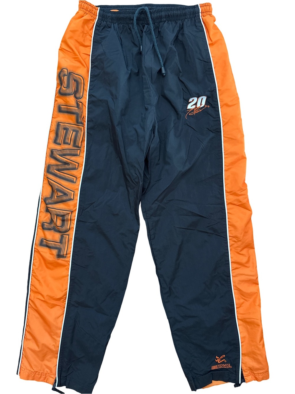 Vintage Tony Stewart Black & Orange Men’s Track Pants Sz M NASCAR Y2K Zip Bottom